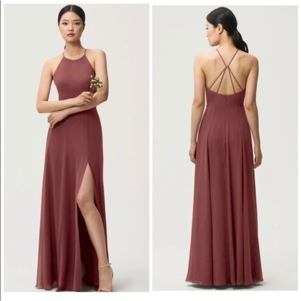 NWT Jenny Yoo Long A Line Halter Maxi Dress Kayla Cinnamon Rose - 8